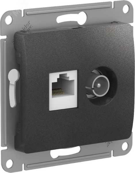 GLOSSA РОЗЕТКА двойная ТВ + компьютерная RJ45, кат. 5Е, АНТРАЦИТ GSL000789