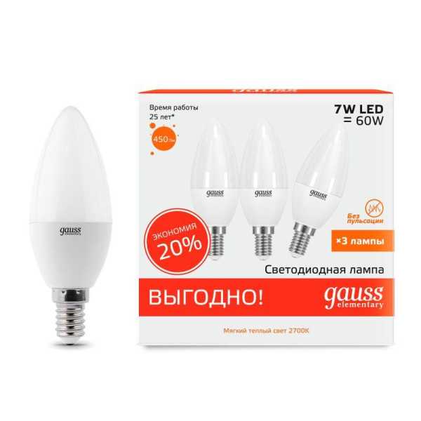 Лампа LED Elementary Candle 7W E14 2700K 1/40 (3 лампы в упаковке) 33117T