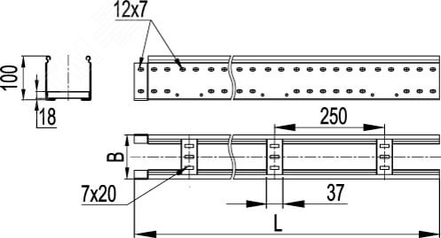 Лоток лестничный 50х100х6000мм LA5010