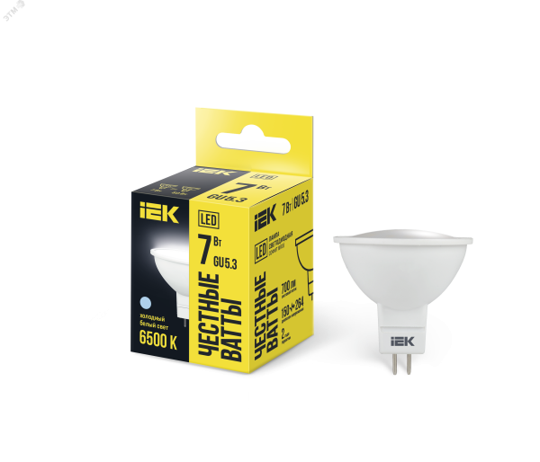 Лампа светодиодная ECO MR16 софит 7Вт 230В 6500К GU5.3 LLE-MR16-7-230-65-GU5