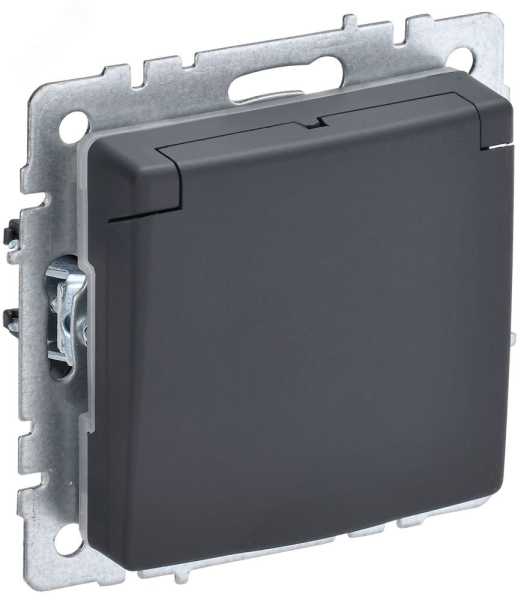 Розетка BRITE РСбш10-3-БрГ 16А IP20 с заземл. защ. шторки с крышкой графит BR-R16-16-K53