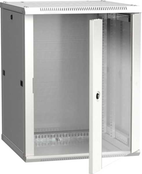 Шкаф 19 дюйм LINEA W 12U 600х600мм настен. стекл. дверь RAL7035 LWR3-12U66-GF
