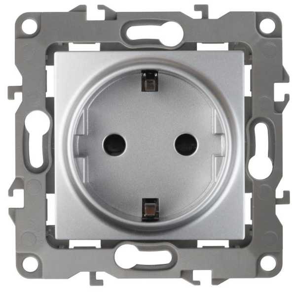 12-2102-03 Розетка 2P+E Schuko со шторками, 16A-250В, IP20, 2, алюминий (10/100/2800) Б0014689