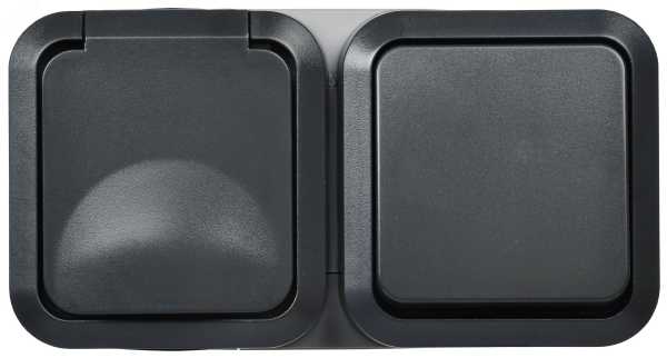 Блок ОП розетка + выключ. горизонт. TORS 16А IP55 TS142 графит TS-G10-6-55-V-K53