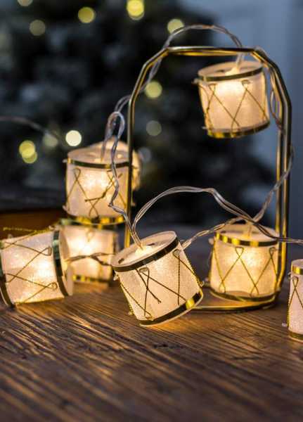 Гирлянда светодиодная &amp;amp;quot;Барабаны&amp;amp;quot; pvc 5х4см 10LED тепл. бел. 1.8+0.3м КОСМОС KOC_GIR-B117