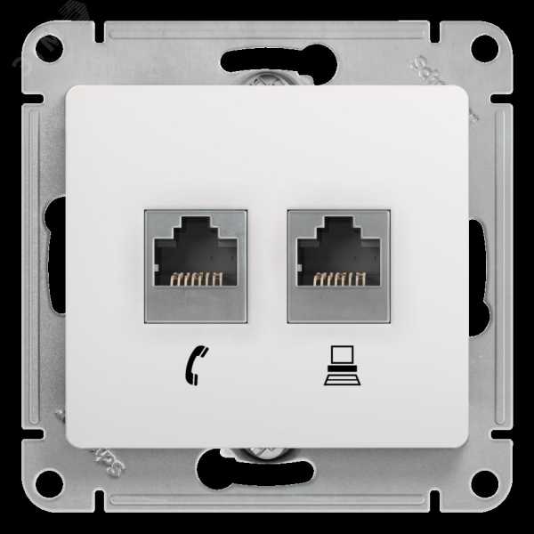 Розетка компьютерная + телефонная 2-м СП Glossa RJ45 + RJ11 кат.5E механизм бел. SE GSL000185