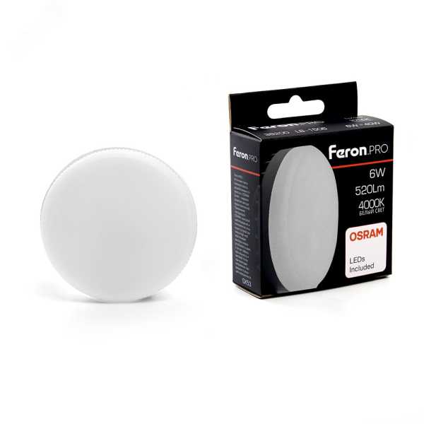 Лампа светодиодная LED 6вт GX53 белый таблетка Feron.PRO 38200