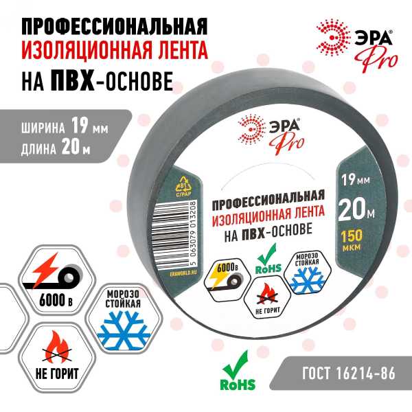Изолента PRO PRO150GREY ПВХ профессиональная 19мм х 20м 150 мкм, серая Б0057287