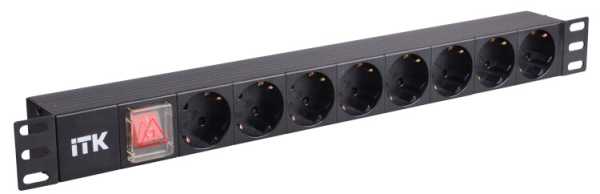 PDU 8 розеток нем. ст, с LED выкл,1U, шнур 2м вилка нем. ст PH12-8D1