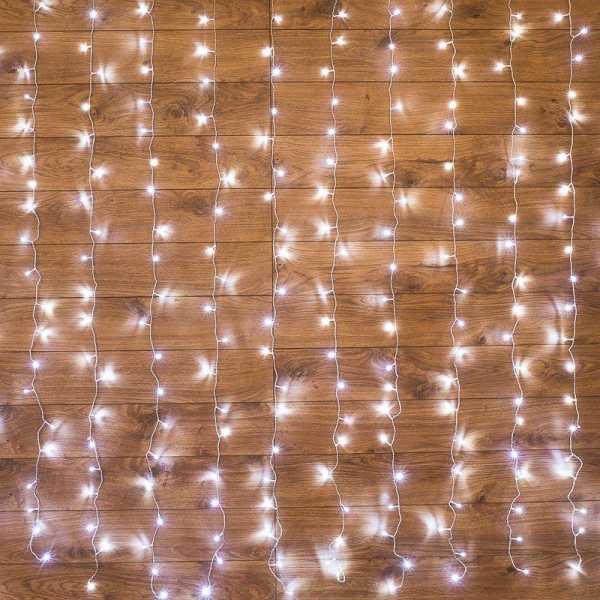 Гирлянда светодиодная &amp;amp;quot;Светодиодный Дождь&amp;amp;quot; 3х2м 240LED бел. 12Вт 230В IP20 свечение с динамикой провод прозр. 235-091