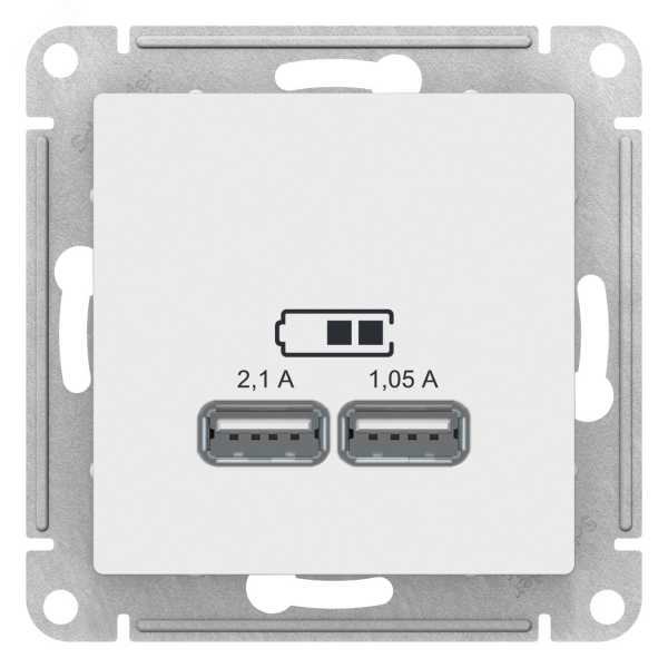 ATLASDESIGN USB РОЗЕТКА A+A, 5В/2,1 А, 2х5В/1,05 А, механизм, ЛОТОС ATN001333