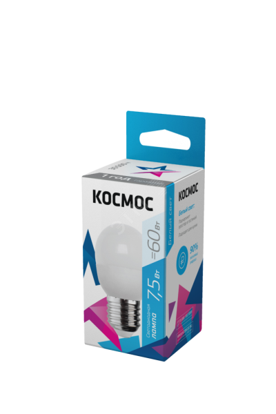 Лампа светодиодная 7.5Вт шар 4500К бел. E27 220В КОСМОС LkecLED7.5wGL45E2745