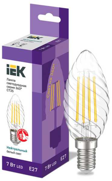 Лампа LED CT35 свеча вит. 7Вт 230В 4000К E27 серия 360° LLF-CT35-7-230-40-E27-CL