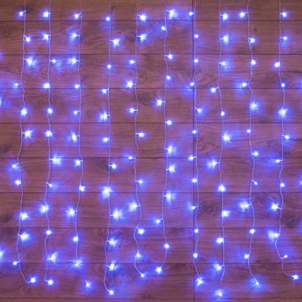 Гирлянда светодиодная &amp;amp;quot;Светодиодный Дождь&amp;amp;quot; 1.5х1.5м 144LED син. 12Вт 230В IP20 с контроллером провод прозр. 235-033
