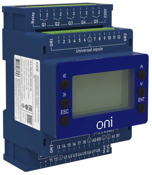 Модуль ПЛК 150 ЦПУ 18 UI 6 UIO 2 UO 7 DO 24В DC с экраном PLC-150-CPU-18U15U-1D