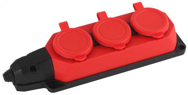 Колодка удлинителя 3-м с заземл. 16А IP44 K-3e-RED-IP44 каучук красн. Б0044552