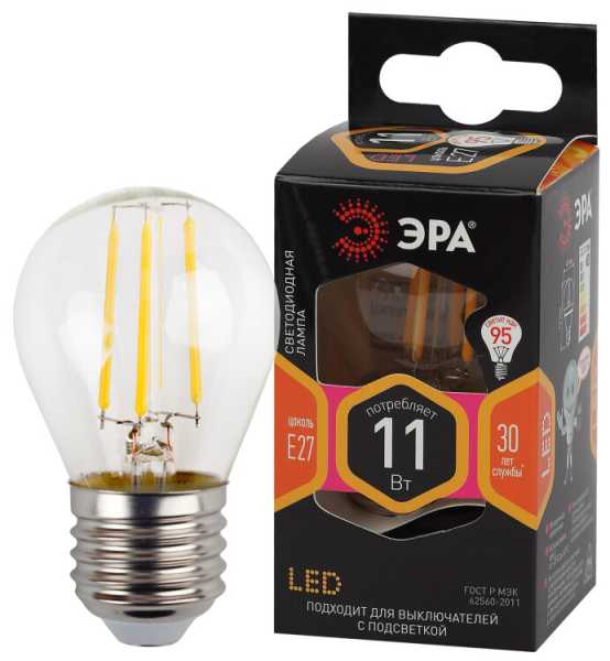 Лампа светодиодная филаментная F-LED P45-11w-827-E27 P45 11Вт шар E27 тепл. бел. Б0047013