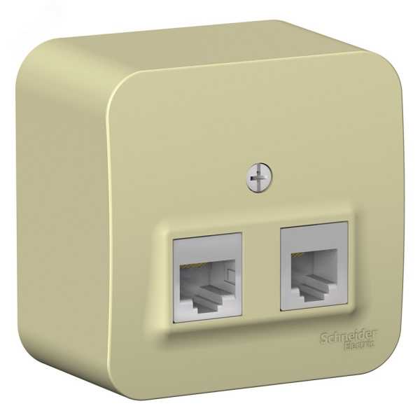 Розетка открытой установки BLANCA двойная, компьютерная RJ45, кат.5E + телефонная RJ11, с изолирующей пластиной, белый, бежевый BLNIA045117