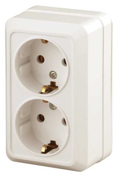 2-204-02 Розетка 2х2P+E Schuko, 16А-250В, IP20, ОУ, Quadro, сл.кость (10/100/1400) Б0027656