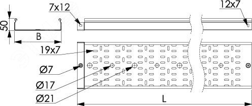 Лоток перфорированный 150х50х3000 толщина 1мм 3526310