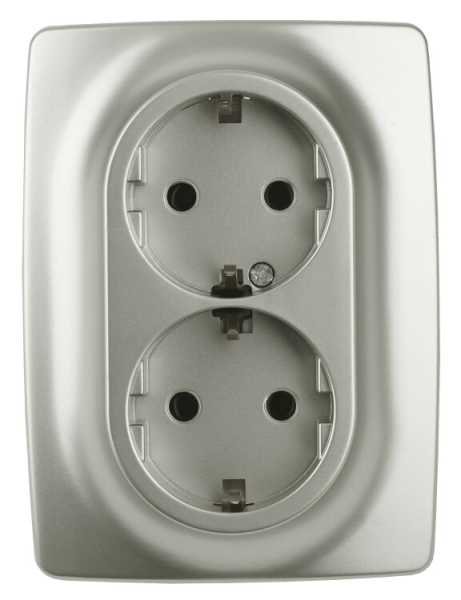 12-2106-15 Розетка 2X2P+E Schuko, 16A-250В, IP20, 2, перламутр (10/100/1600) Б0031237