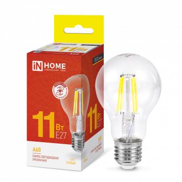 Лампа светодиодная LED-A60-deco 11Вт грушевидная прозрачная 3000К тепл. бел. E27 1160лм 230В 4690612026121