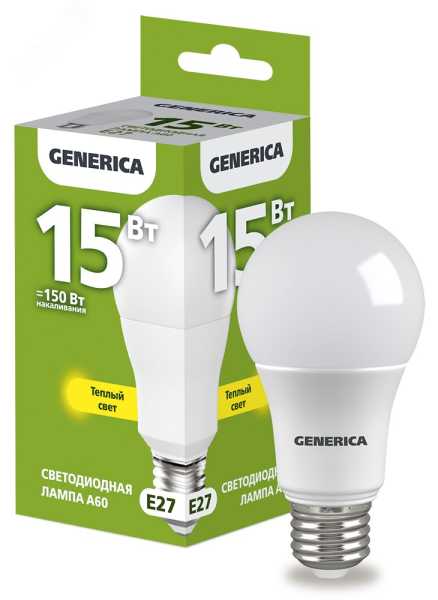 Лампа светодиодная A60 груша 15Вт 230В 3000К E27 GENERICA LL-A60-15-230-30-E27-G