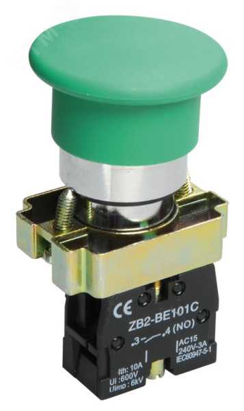 Кнопка управления LAY5-BC31&amp;amp;quot;Грибок&amp;amp;quot; зеленая 1з BBG70-BC-K06