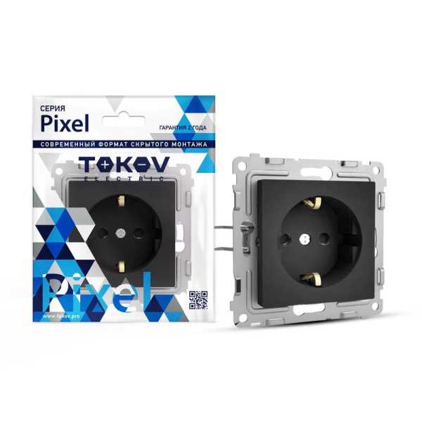 Розетка 1-м СП Pixel 16А IP20 с заземл. защ. шторки механизм карбон TKE-PX-R1ZSF-C14