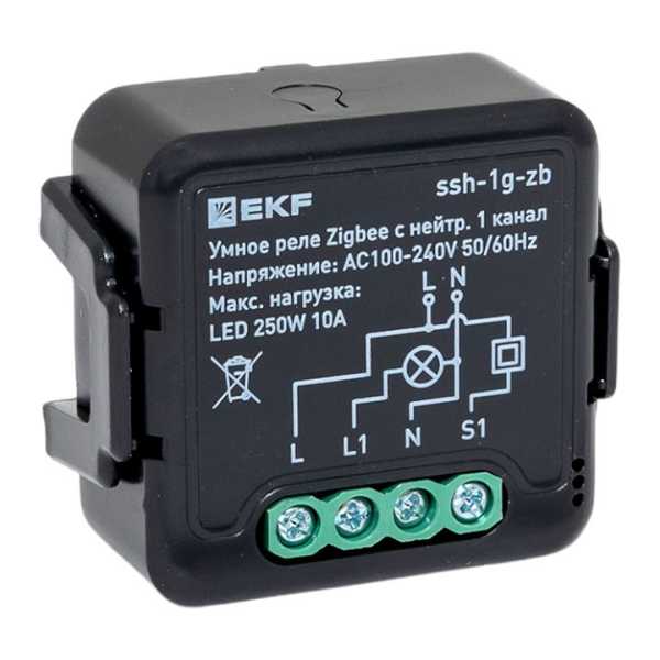 Умное реле в подрозетник 1-канальное с нейтралью Zigbee EKF Connect Select ssh-1g-zb