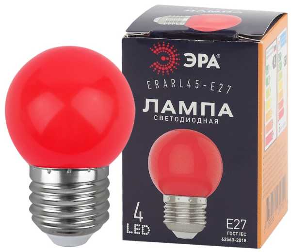 Лампочка светодиодная STD ERARL45-E27 E27 / Е27 1Вт шар красный для белт-лайт Б0049575