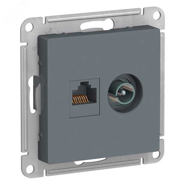 Розетка ATLASDESIGN двойная компьютерная+ТВ RJ45+TV категория 5E механизм грифель ATN000789