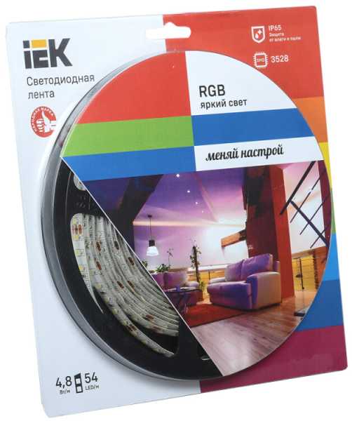 Лента LED 5м блистер LSR-3528RGB54-4.8-IP65-12V IEK-eco (кр.1шт)