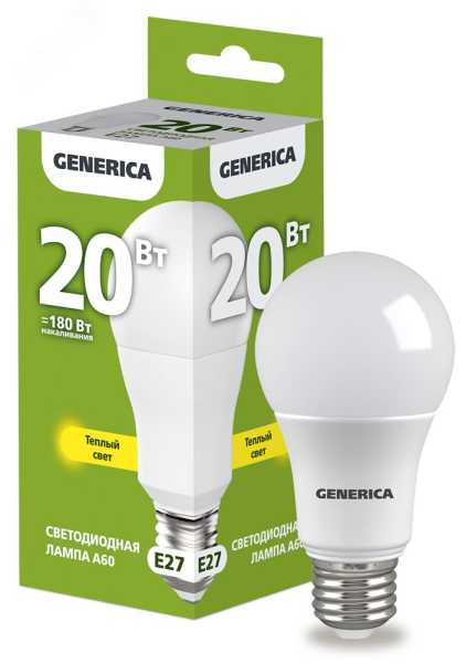 Лампа светодиодная A60 груша 20Вт 230В 3000К E27 GENERICA LL-A60-20-230-30-E27-G