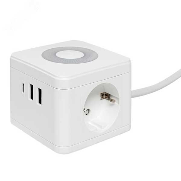 Удлинитель &amp;amp;quot;Куб&amp;amp;quot; 2х1.3м 2USB 2.4А+Type C + Ночник 1кв.мм UBA-CUB-2-TC