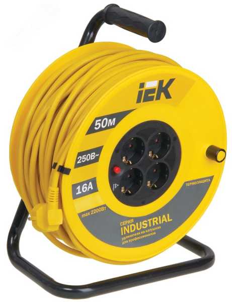 Удлинитель на катушке 4х50м с заземл. 16А IP20 Industrial УК50 3х1.5 термозащита WKP15-16-04-50