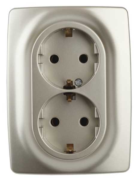 12-2106-04 Розетка 2X2P+E Schuko, 16A-250В, IP20, 2, шампань (10/100/1600) Б0031231