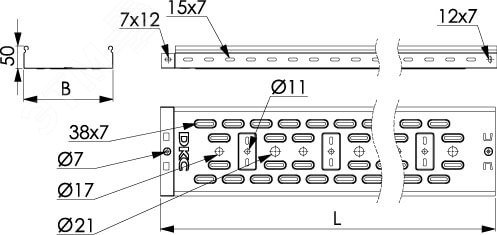 Лоток перфорированный 600х50 L=3000мм горячеоцинкованный 35268HDZ