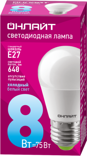 Лампа светодиодная 61 137 OLL-G45-8-230-6.5K-E27 8Вт 61137