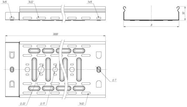 Лоток перфорированный 50х150х3000-0,55 мм EKF