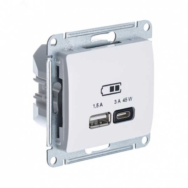 GLOSSA USB РОЗЕТКА A + тип-C 45W высокоскор.заряд. QC, PD, механизм, БЕЖЕВЫЙ GSL000229
