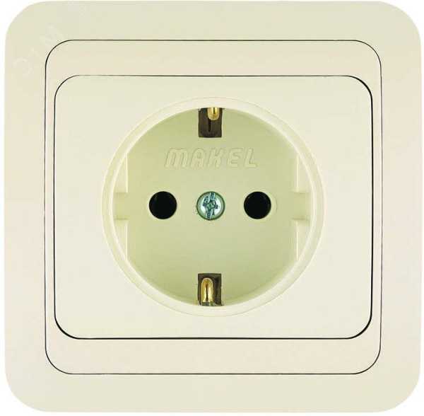 Розетка 1-м СП Mimoza 16А IP20 с заземл.керамика крем./крем. 25008