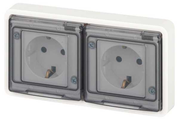 Розетка Эксперт 11-2524-01 2х2P+E гориз. IP55 шторки 16А-250В СУ бел. Эра Б0063254