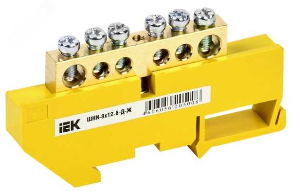 Шина PE &amp;amp;quot;земля&amp;amp;quot; на DIN-изол ШНИ-8х12-6-Д-Ж YNN10-812-6D-K05