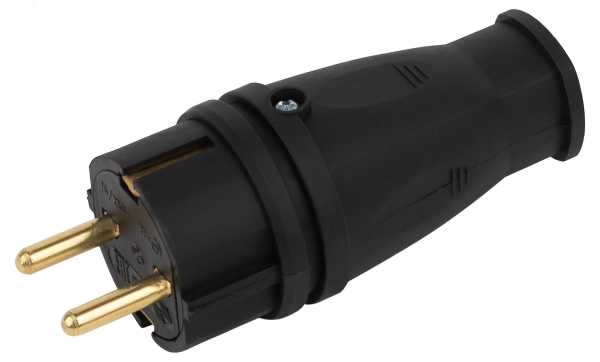 Вилка VX10-B-IP44 каучуковая c заземлением 16А IP44 прямая черная Б0055414