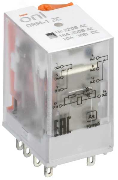 Реле интерфейсное ORM 2C 220В AC со светодиодом и тестовой кнопкой ORM-1-2C-AC220V-L-B