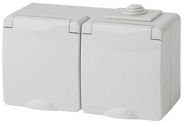 Розетка 2-м ОП Эксперт 11-2603-03 16А IP65 горизонт. 250В 2х2P+E сер. Б0035991