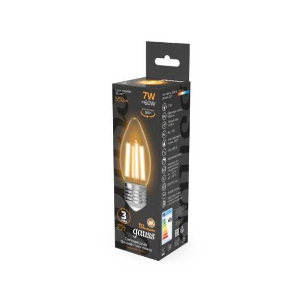 Лампа светодиодная филаментная Black Filament 7Вт свеча 2700К тепл. бел. E27 550лм 103802107