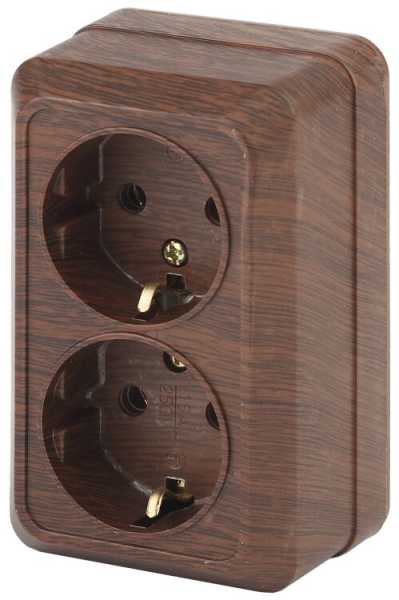 2-204-10 Розетка 2х2P+E Schuko, 16А-250В, IP20, ОУ, Quadro, венге (10/100/1400) Б0030126
