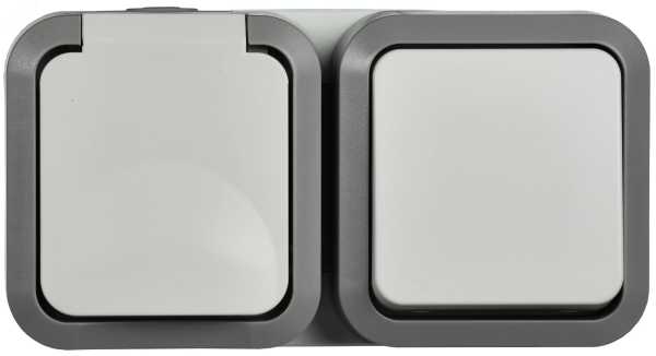 Блок ОП розетка + выключ. горизонт. TORS 16А IP55 TS242 бел. TS-G10-6-55-V-K41